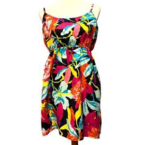 VTG Roxy Tropical Floral Spaghetti Strap Sundress Mini Summer Colorful Beach Y2K